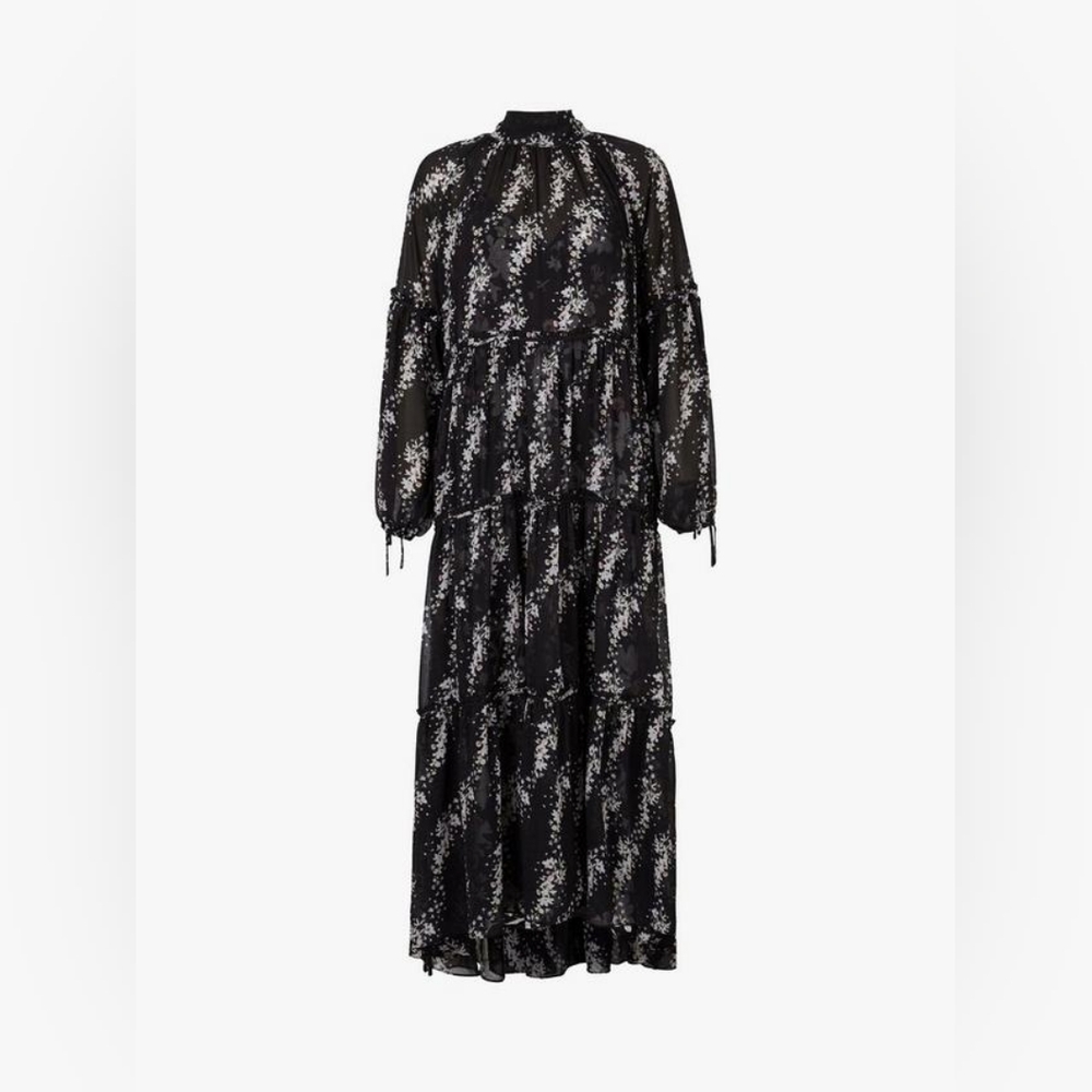 AllSaints | Eimear Cultiver Tiered Flowers Maxi Dress, Black Size US 10 - Picture 3 of 12